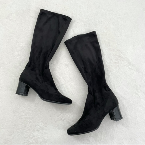 Tahari Shoes - Tahari Black Suede Calf Height Square Toe Block Heel Boots